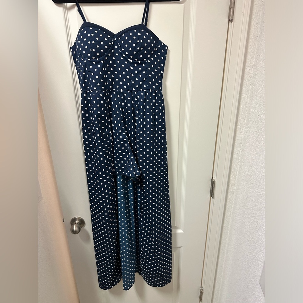 Band of Gypsies size small blue and white polka dot romper jumpsuit shorts dress